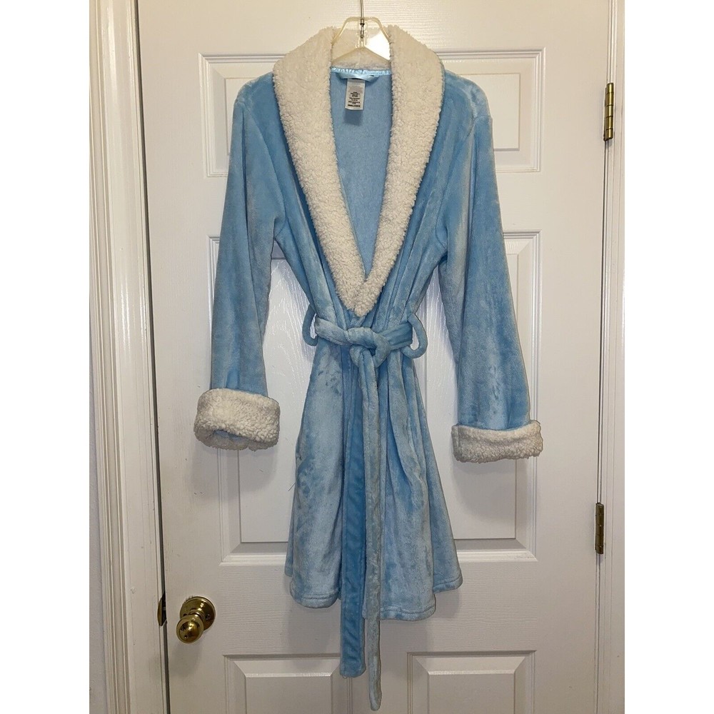 Women's Plush Long Sleeve Blue Robe Size Small Simply Styled Cozy Warm Soft